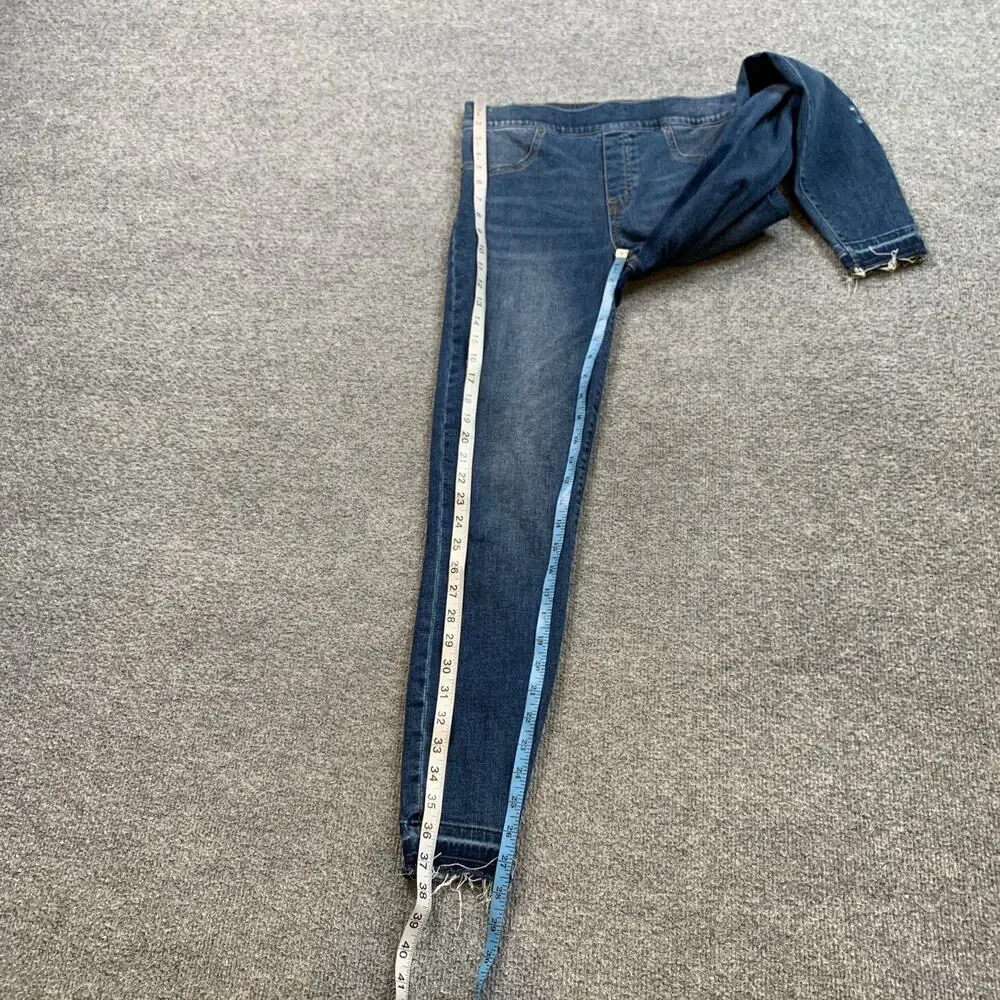 Spanx Jeans Womens M Medium Distressed Ankle Skinny High Rise Frayed Hem Pull On